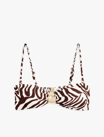 Aksesuarlı Zebra Desenli Straplez Bikini Üstü Çıkarılabilir Askılı
