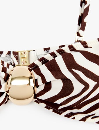Aksesuarlı Zebra Desenli Straplez Bikini Üstü Çıkarılabilir Askılı