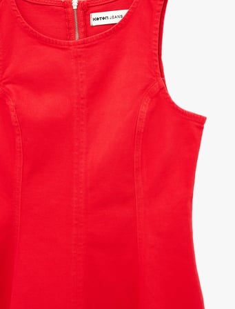 Pamuklu Slim Fit Bisiklet Yaka Fermuarlı Kolsuz Mini Denim Elbise