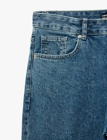 Normal Bel Cepli Pamuklu Vintage Straight Fit Jean Pantolon
