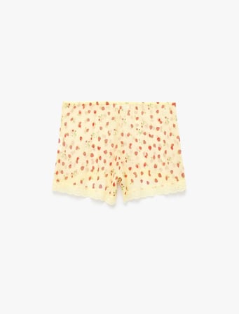 Dantel Detaylı Desenli Rahat Kesim Şort Pijama Altı