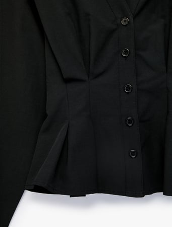 Slim Fit Düğmeli Uzun Kollu V Yaka Poplin Gömlek