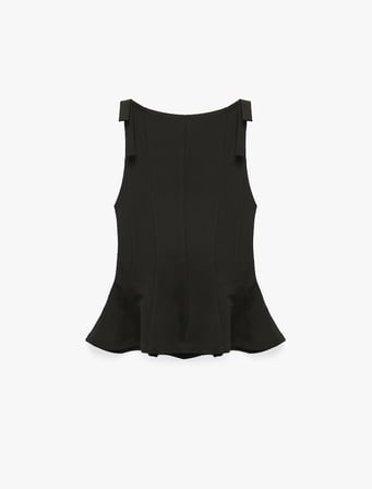 Krep Scuba Kumaş Fiyonk Detaylı Kayık Yaka Kolsuz Peplum Bluz