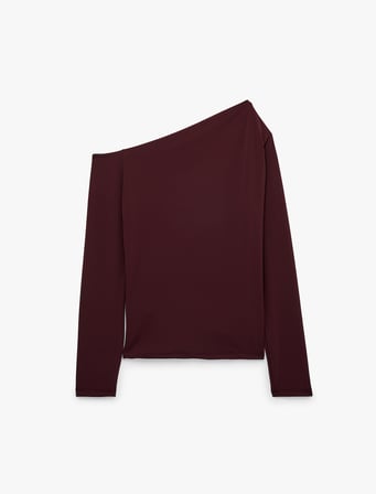 Slim Fit Drapeli Asimetrik Kesim Uzun Kollu Tek Omuz Tişört