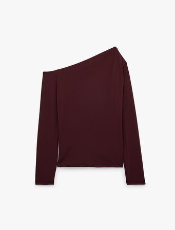 Slim Fit Drapeli Asimetrik Kesim Uzun Kollu Tek Omuz Tişört