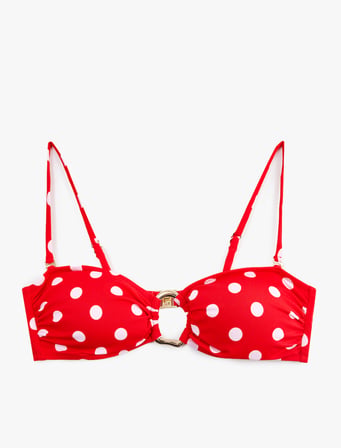 Koton X Sibil Çetinkaya - Halka Detaylı Puantiyeli Straplez Bikini Üstü Çıkarılabilir Askılı