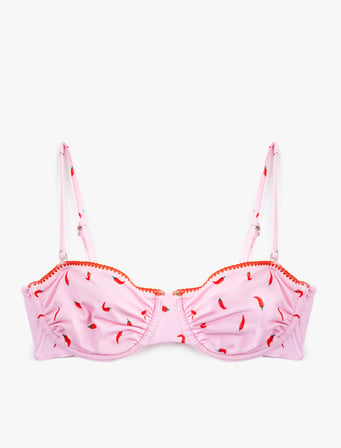 Koton X Sibil Çetinkaya - Kroşe Detaylı Biber Baskılı Balenli Bikini Üstü Çıkarılabilir Askılı
