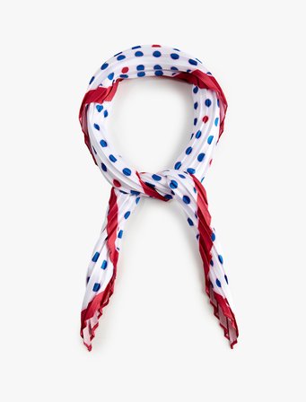 Pileli Puantiyeli Saten Kare Fular Bandana