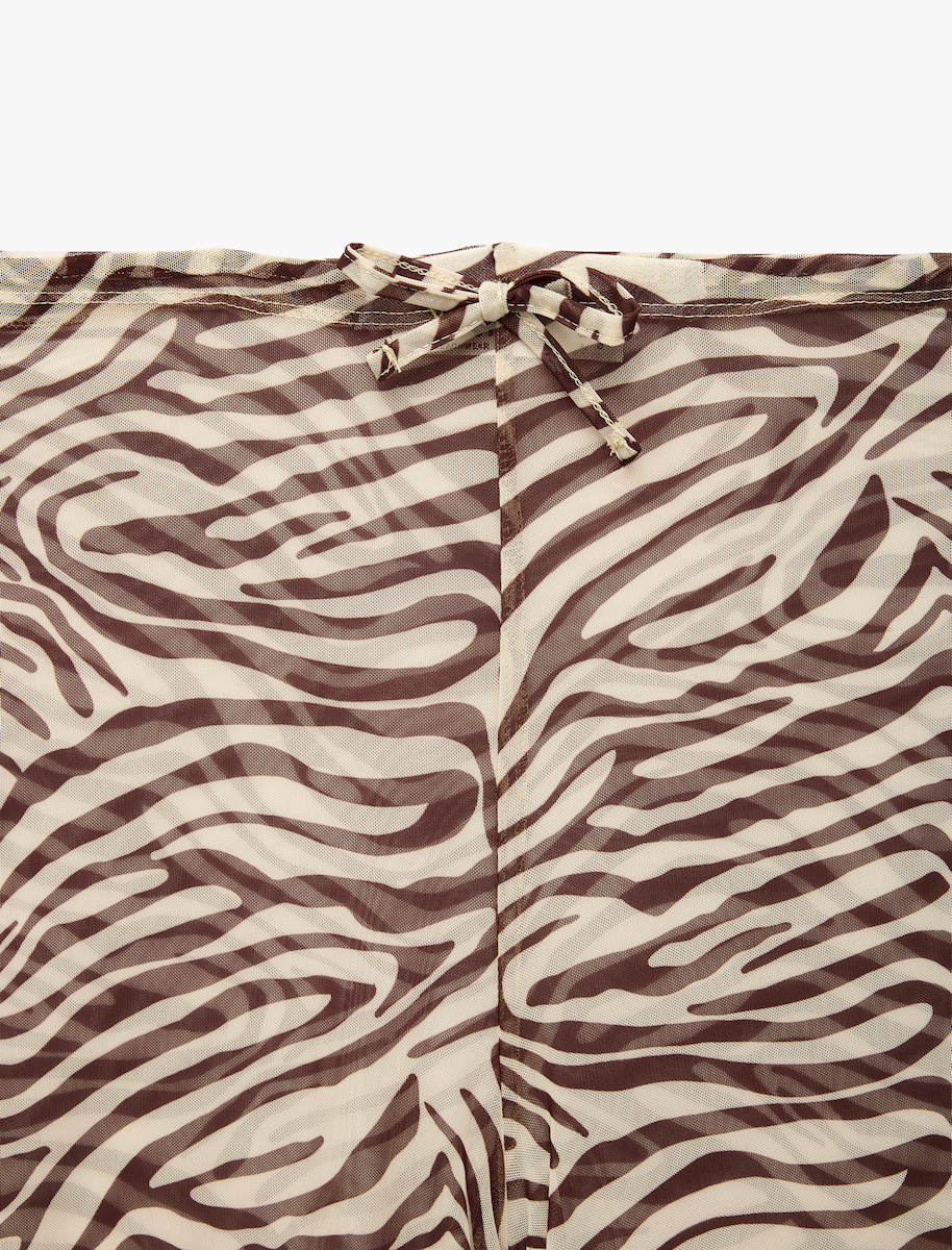 Zebra Desenli Transparan Tül Palazzo Pareo Pantolon