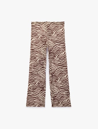 Zebra Desenli Transparan Tül Palazzo Pareo Pantolon