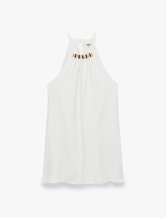 Boncuk Detaylı Halter Yaka Mini Elbise