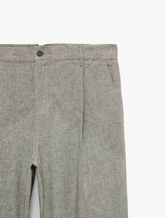 Rahat Kalıp Cepli Pileli Keten Karışımlı Barrel Fit Pantolon
