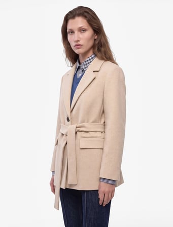 Uzun Kollu Kruvaze Cepli Kemerli Kaşe Kaban