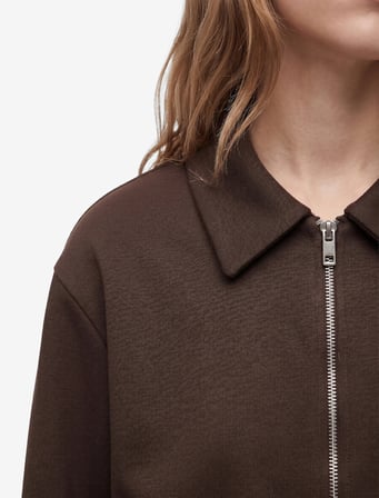 Rahat Kalıp Fermuarlı Cepli Polo Yaka Bomber Sweatshirt