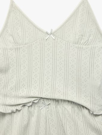 Fiyonk Detaylı Dokulu Pamuklu Askılı Şortlu Pijama Takımı