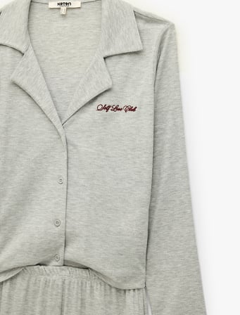 Rahat Kalıp Uzun Kollu Düğmeli Gömlek Yaka Kaşkorse Pijama Takımı