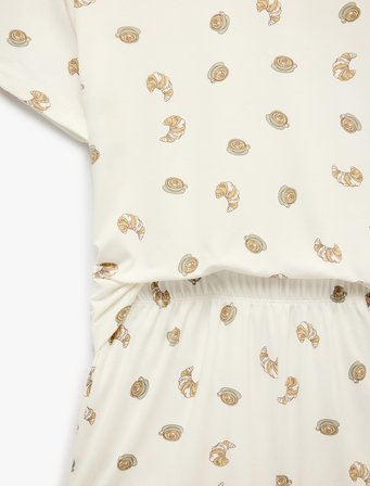 Kruvasan Baskılı Kısa Kollu Şortlu Pijama Takımı