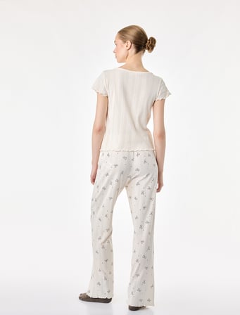 Ayıcık Baskılı Pamuklu Rahat Kalıp V Yaka Kısa Kollu Pijama Takımı