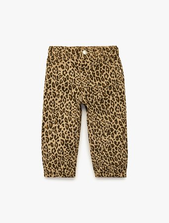 Leopar Desenli Bol Kesim Pamuklu Pantolon