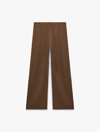 Rahat Kesim Keten Karışımlı Düz Bol Paça Pantolon