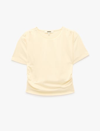 Drape Detaylı Slim Fit Bisiklet Yaka Kısa Kollu Crop Tişört