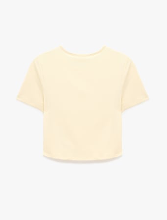 Drape Detaylı Slim Fit Bisiklet Yaka Kısa Kollu Crop Tişört