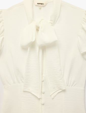 Aerobin Kumaş Slim Fit Şal Yaka Fırfırlı Karpuz Kollu Düğmeli Gömlek