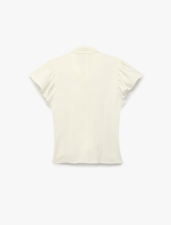 Aerobin Kumaş Slim Fit Şal Yaka Fırfırlı Karpuz Kollu Düğmeli Gömlek
