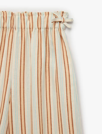 Keten ve Viskon Karışımlı Fiyonklu Beli Lastikli Jogger Çizgili Balon Pantolon