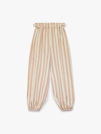 Keten ve Viskon Karışımlı Fiyonklu Beli Lastikli Jogger Çizgili Balon Pantolon