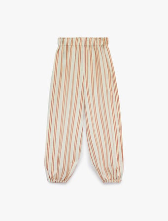 Keten ve Viskon Karışımlı Fiyonklu Beli Lastikli Jogger Çizgili Balon Pantolon