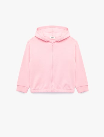 Taş Detaylı Uzun Kollu Fermuarlı Şardonlu Kapşonlu Sweatshirt