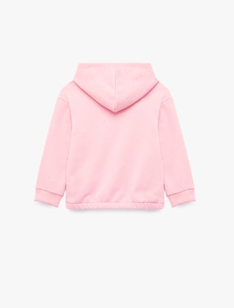 Taş Detaylı Uzun Kollu Fermuarlı Şardonlu Kapşonlu Sweatshirt
