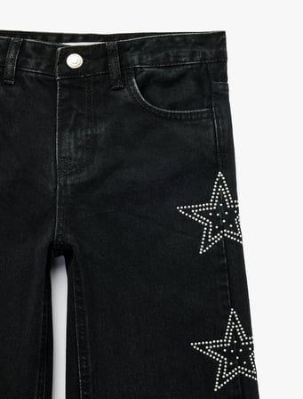 Pamuklu Yıldız Desenli Geniş Paça Denim Pantolon