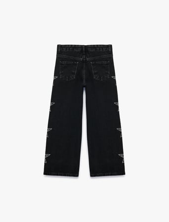 Pamuklu Yıldız Desenli Geniş Paça Denim Pantolon