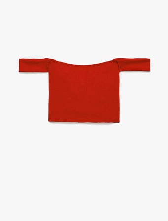 Koton X Şahika Ercümen - Bürümcük Kumaş Kalp Yaka Düğüm Detaylı Omzu Açık Crop Top