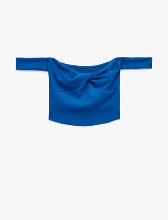 Koton X Şahika Ercümen - Bürümcük Kumaş Kalp Yaka Düğüm Detaylı Omzu Açık Crop Top