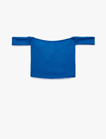 Koton X Şahika Ercümen - Bürümcük Kumaş Kalp Yaka Düğüm Detaylı Omzu Açık Crop Top