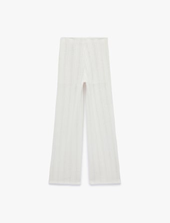 Koton X Şahika Ercümen - Slim Fit Düz Bol Paça Kroşe File Pantolon