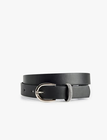 Taş Detaylı Metal Tokalı Suni Deri Kemer