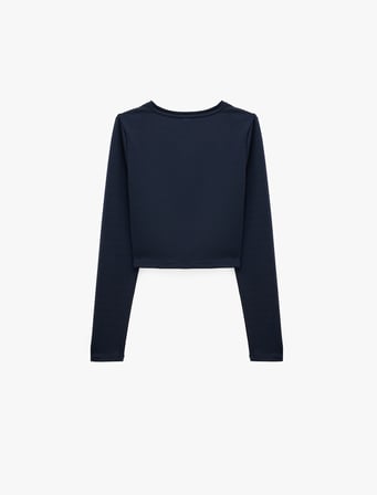 Slim Fit Bisiklet Yaka Uzun Kollu Crop Spor Tişört