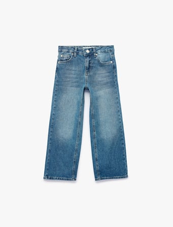 Pamuklu Loose Fit Geniş Paça Denim Pantolon