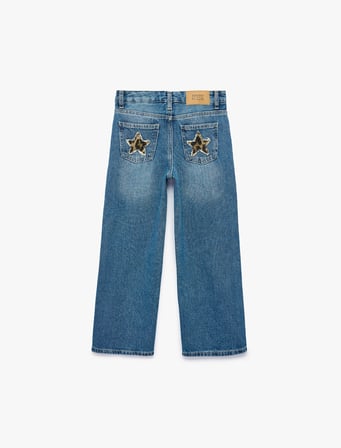 Pamuklu Loose Fit Geniş Paça Denim Pantolon