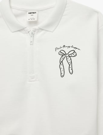 Pamuklu Uzun Kollu Yarım Fermuarlı Polo Yaka Sweatshirt