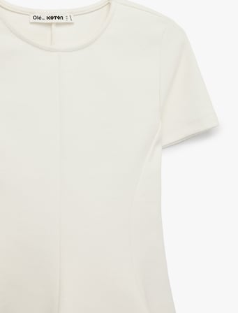 Pamuklu Kısa Kollu Bisiklet Yaka Peplum Bluz