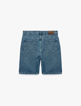 Normal Bel Pamuklu Bermuda Straight Fit Jean Şort