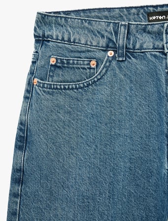 Normal Bel Pamuklu Bermuda Straight Fit Jean Şort