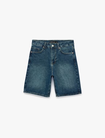 Pamuklu Rahat Kalıp Normal Bel Baggy Jean Şort