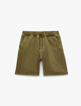 Pamuklu Rahat Kalıp Jogger Beli Bağcıklı Bermuda Jean Şort