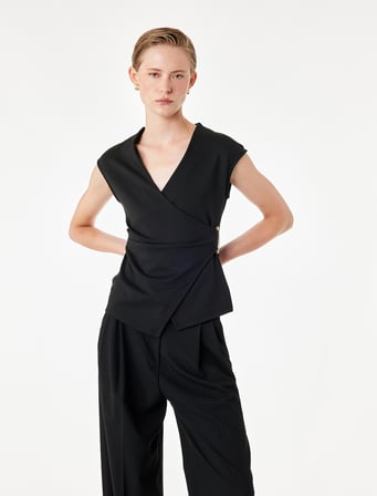 Slim Fit Metal Aksesuarlı V Yaka Kruvaze Yelek